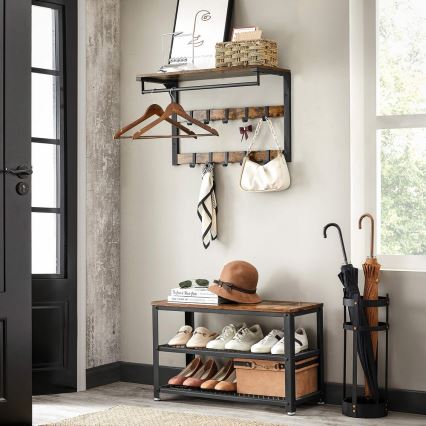 NATE Wall-Mounted Coat Rack with Shelf, Brown/Black