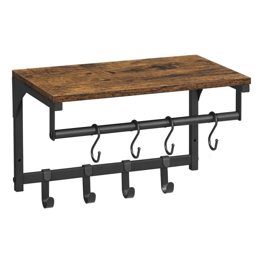 NATE Wall-Mounted Coat Rack with Shelf, Brown/Black