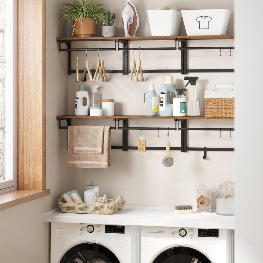 NATE Wall-Mounted Coat Rack with Shelf, Brown/Black