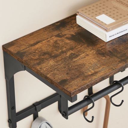 NATE Wall-Mounted Coat Rack with Shelf, Brown/Black