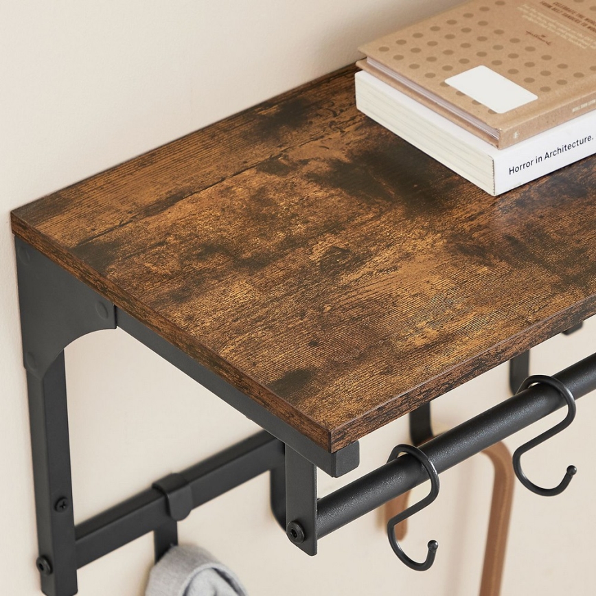 NATE Wall-Mounted Coat Rack with Shelf, Brown/Black