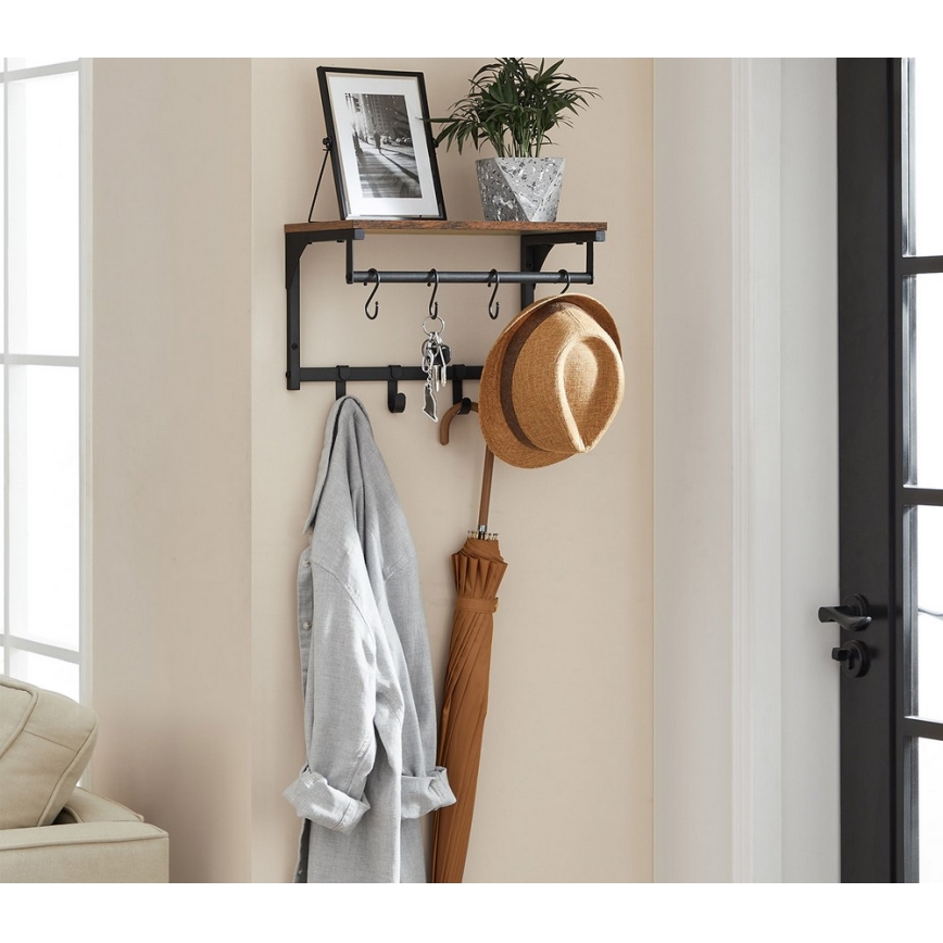 NATE Wall-Mounted Coat Rack with Shelf, Brown/Black