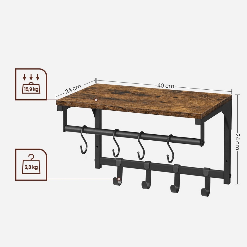 NATE Wall-Mounted Coat Rack with Shelf, Brown/Black