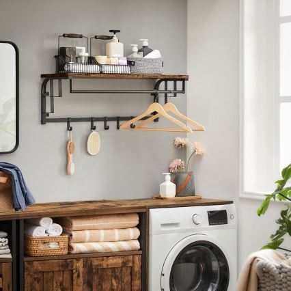 NATE Wall-Mounted Coat Rack with Shelf, Brown/Black