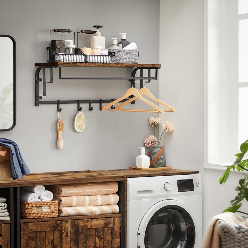 NATE Wall-Mounted Coat Rack with Shelf, Brown/Black