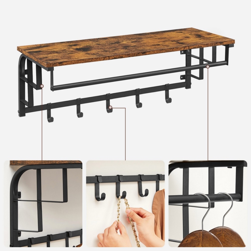 NATE Wall-Mounted Coat Rack with Shelf, Brown/Black