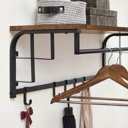 NATE Wall-Mounted Coat Rack with Shelf, Brown/Black