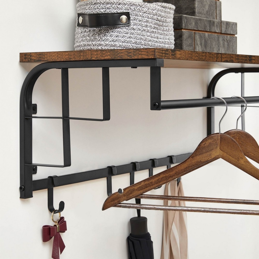 NATE Wall-Mounted Coat Rack with Shelf, Brown/Black