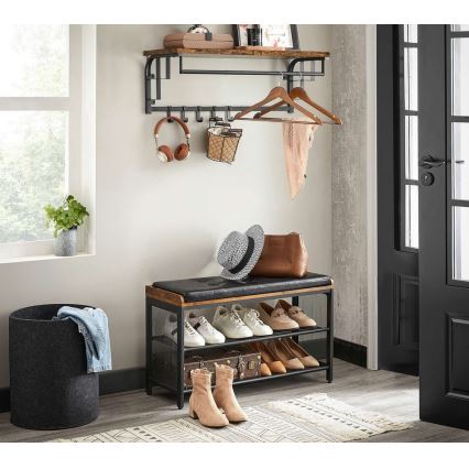 NATE Wall-Mounted Coat Rack with Shelf, Brown/Black