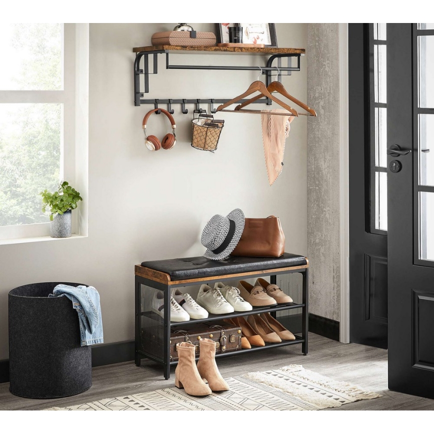 NATE Wall-Mounted Coat Rack with Shelf, Brown/Black