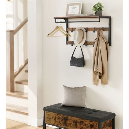 NATE wall-mounted coat rack with shelf, brown/black