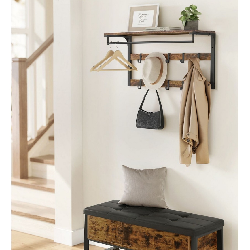 NATE wall-mounted coat rack with shelf, brown/black