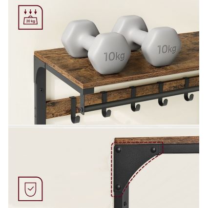 NATE wall-mounted coat rack with shelf, brown/black