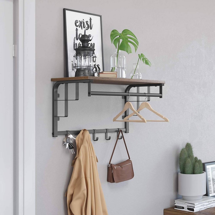 NATE Wall-Mounted Coat Rack with Shelf — Brown/Black