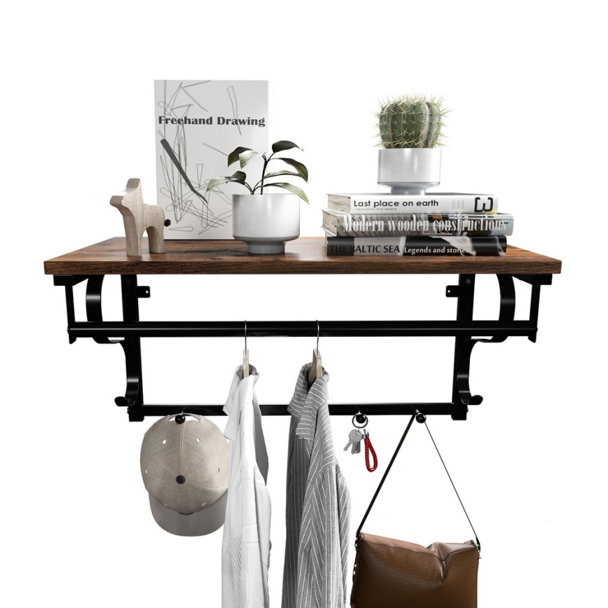 NATE Wall-Mounted Coat Rack with Shelf — Brown/Black