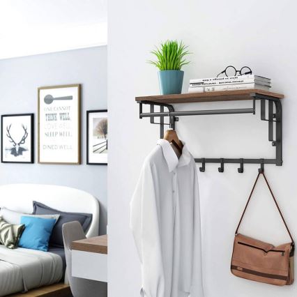 NATE Wall-Mounted Coat Rack with Shelf — Brown/Black