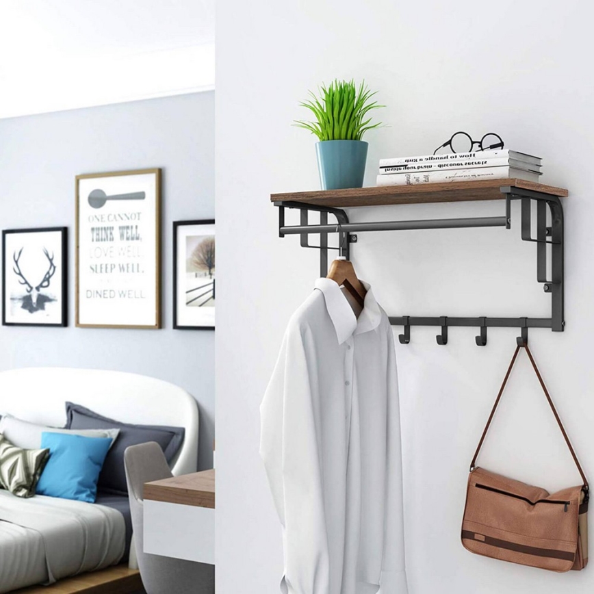 NATE Wall-Mounted Coat Rack with Shelf — Brown/Black