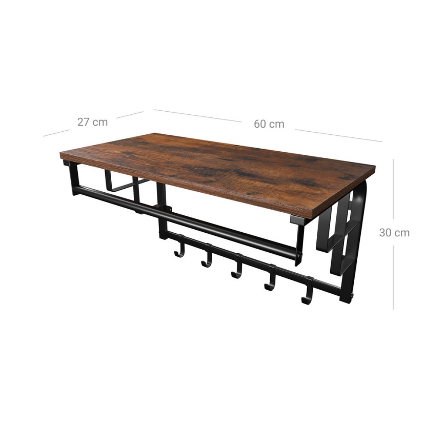 NATE Wall-Mounted Coat Rack with Shelf — Brown/Black