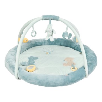 Nattou - Children's blanket for playing with a trapeze ROMEO, JULES & SALLY blue
