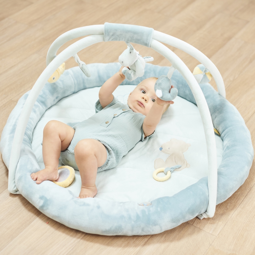 Nattou - Children's blanket for playing with a trapeze ROMEO, JULES & SALLY blue