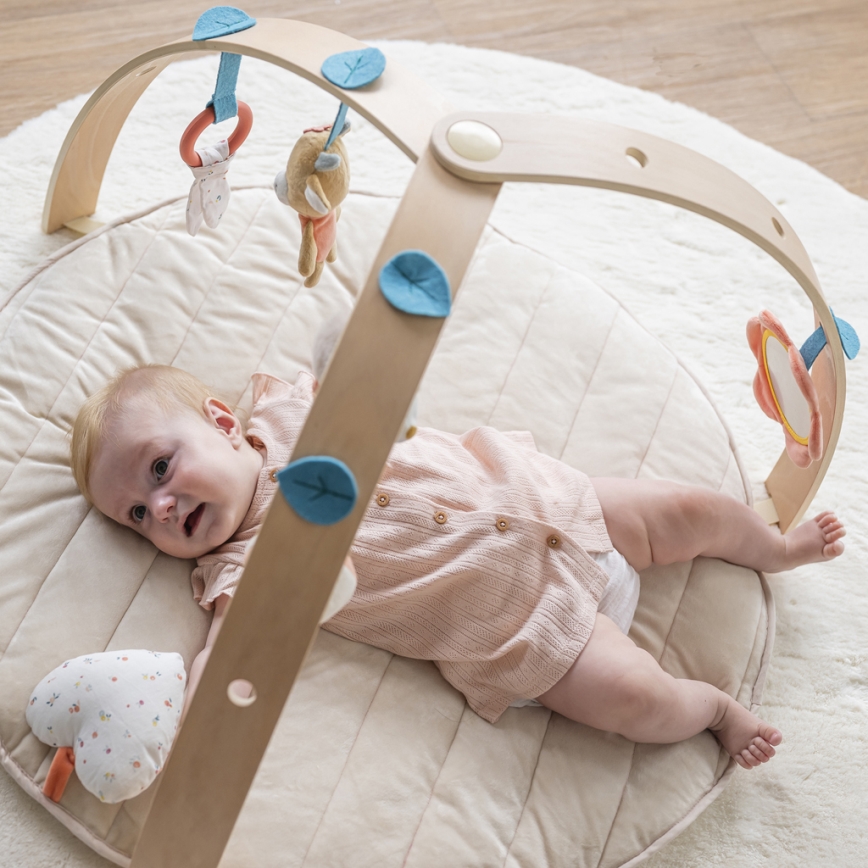 Nattou - Children's blanket for playing with a wooden trapeze MILA, ZOE & LANA