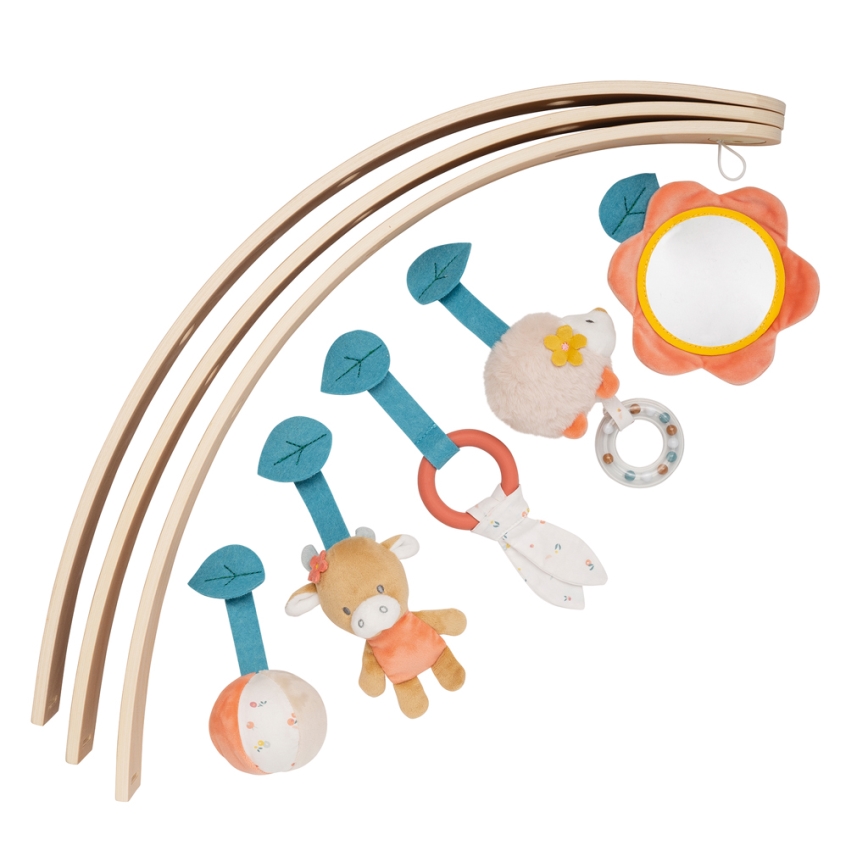 Nattou - Children's blanket for playing with a wooden trapeze MILA, ZOE & LANA