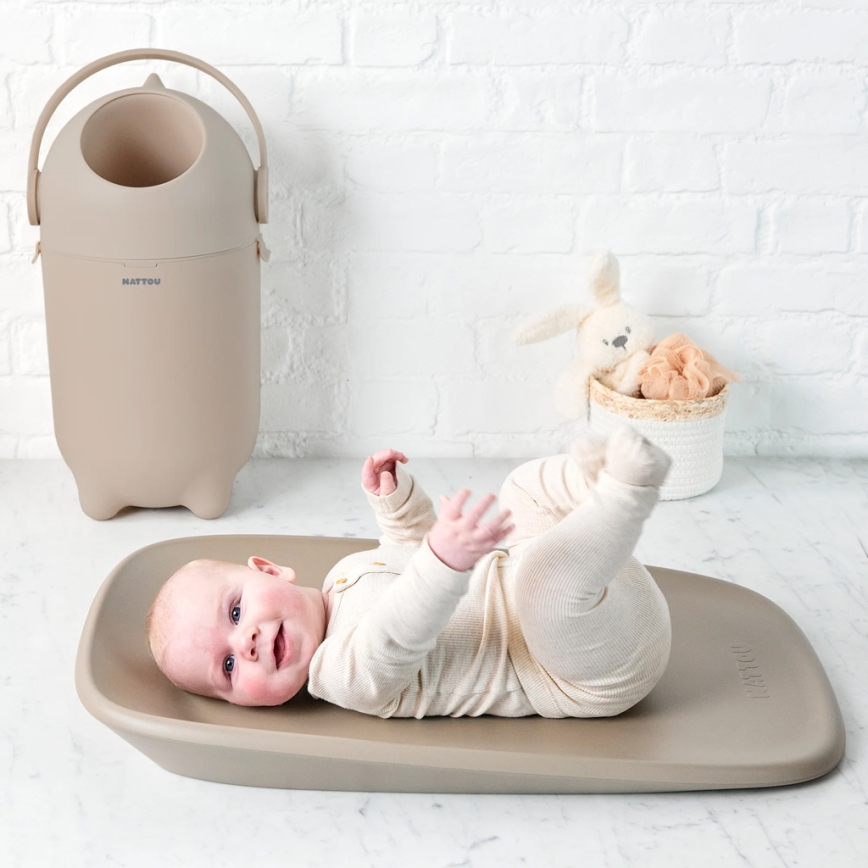 Nattou - Diaper Basket and SOFTY Changing Mat 50x70 cm, Brown