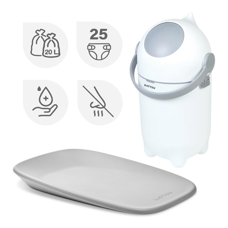 Nattou - Nappy bin and changing mat SOFTY 50x70 cm white/grey