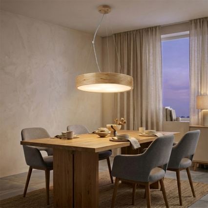 NATURAL MODERN Cable-Hung Pendant Lamp, 3×E27/15W/230V, Ø 47.5 cm, Pine