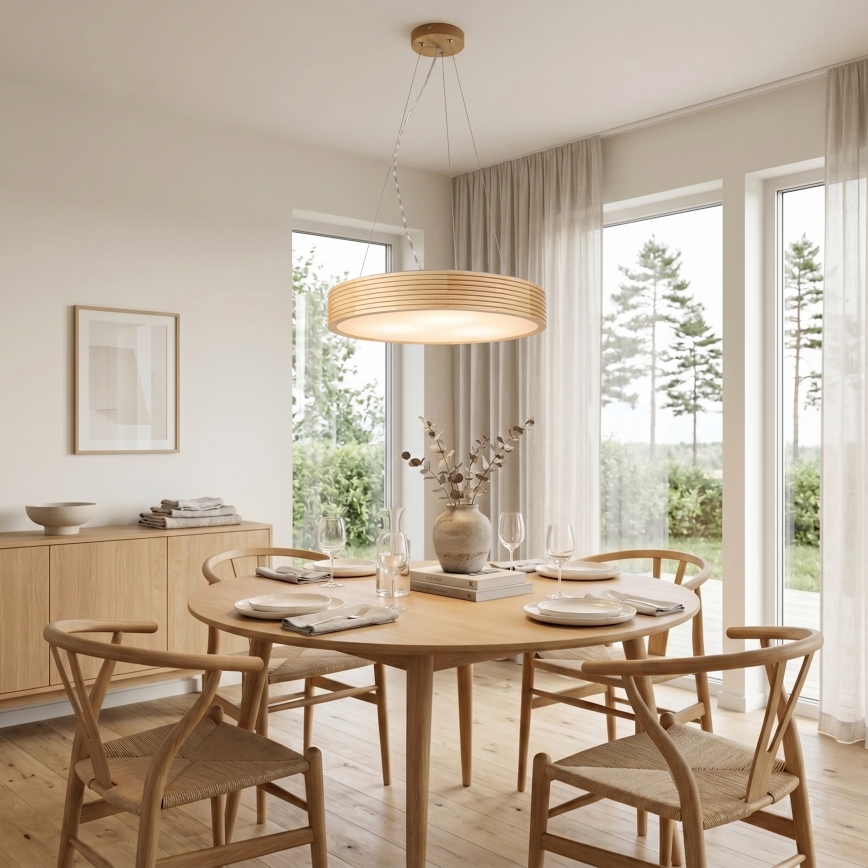NATURAL MODERN Cable-Hung Pendant Lamp, 3×E27/15W/230V, Ø 47.5 cm, Pine