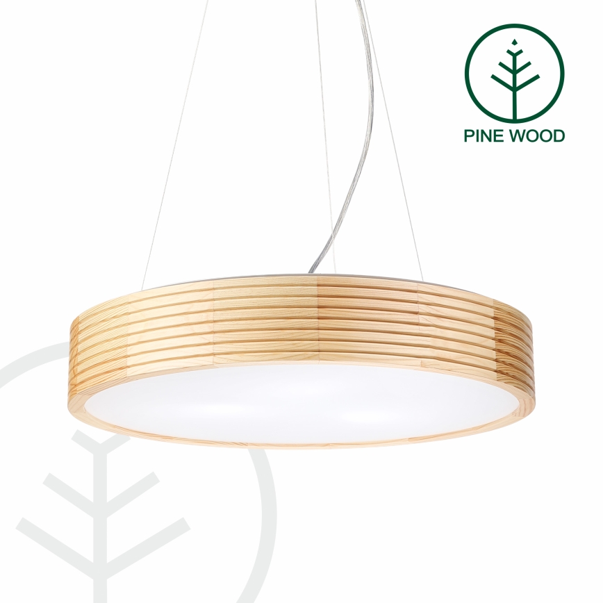 NATURAL MODERN Cable-Hung Pendant Lamp, 3×E27/15W/230V, Ø 47.5 cm, Pine