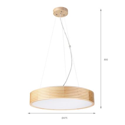 NATURAL MODERN Cable-Hung Pendant Lamp, 3×E27/15W/230V, Ø 47.5 cm, Pine