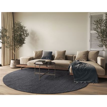 Natural round rug FIR WOOL 160 cm 2600 g/m2 anthracite
