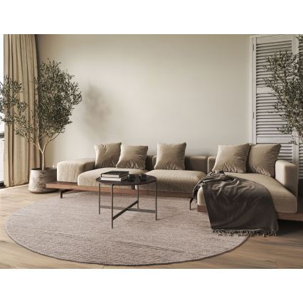 Natural round rug FIR WOOL 160 cm 2600 g/m2 beige