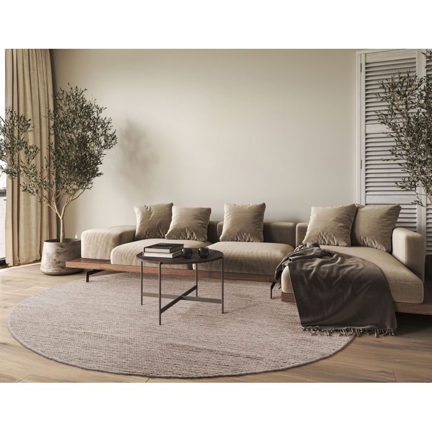 Natural round rug FIR WOOL 160 cm 2600 g/m2 beige