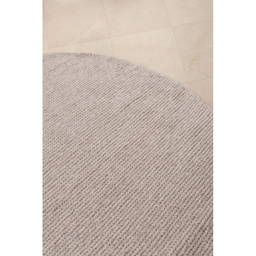 Natural round rug FIR WOOL 160 cm 2600 g/m2 beige