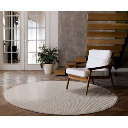 Natural round rug FIR WOOL 160 cm 2600 g/m2 cream