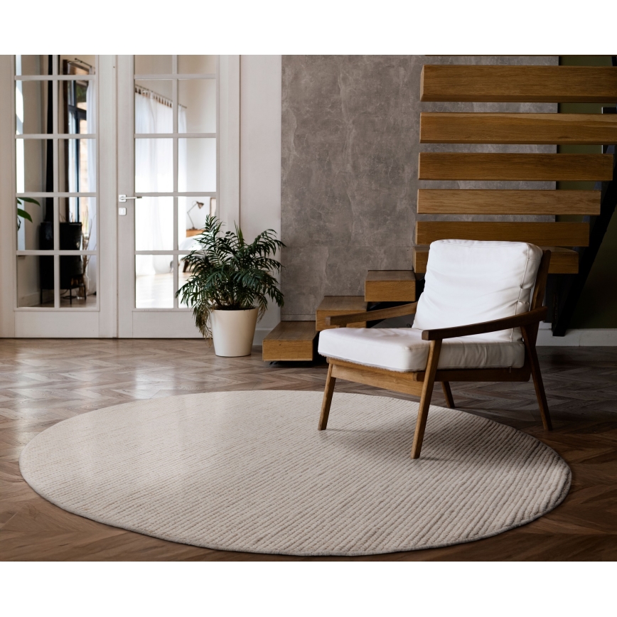 Natural round rug FIR WOOL 160 cm 2600 g/m2 cream