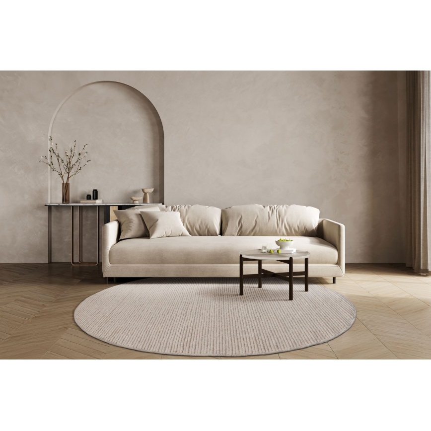 Natural round rug FIR WOOL 160 cm 2600 g/m2 cream