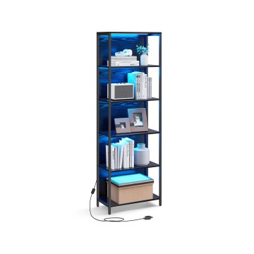 NAVARO illuminated bookcase 60x179x30 cm black