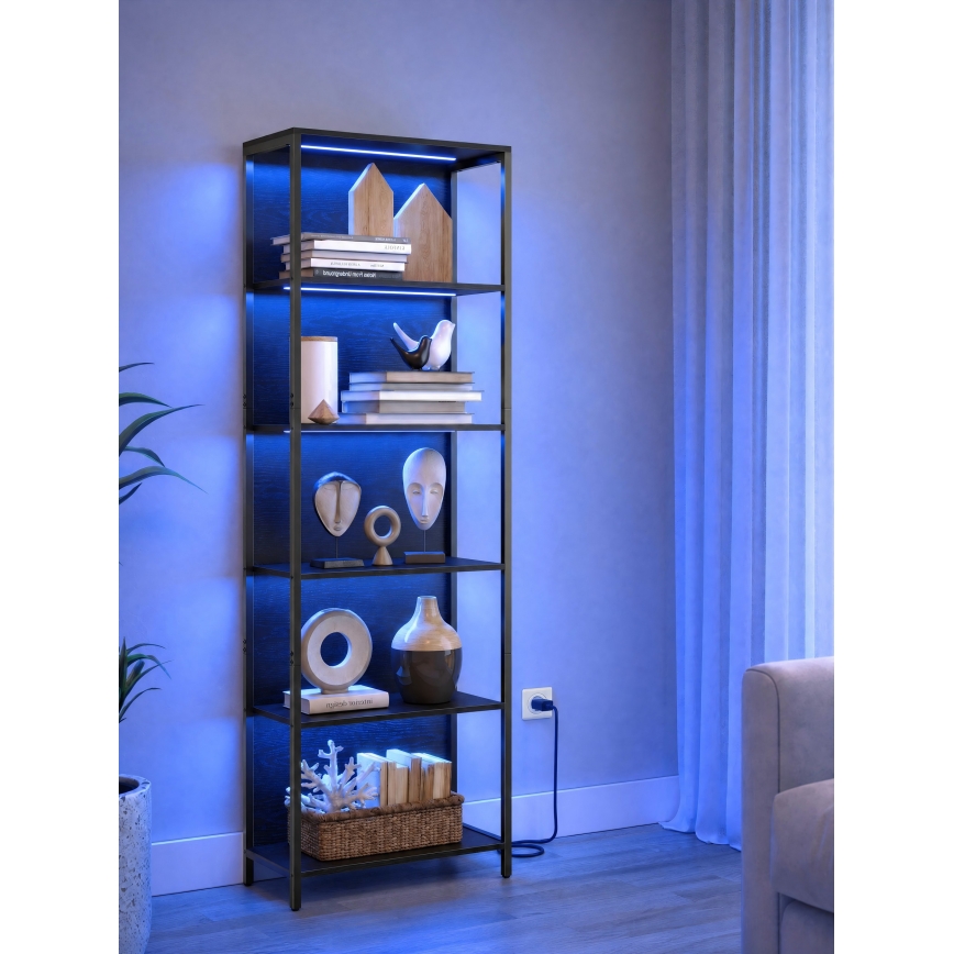 NAVARO illuminated bookcase 60x179x30 cm black