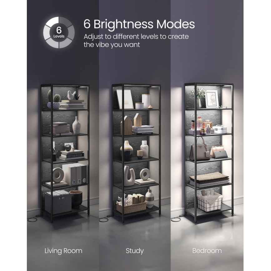 NAVARO illuminated bookcase 60x179x30 cm black