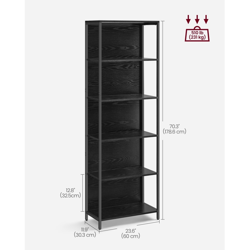 NAVARO illuminated bookcase 60x179x30 cm black