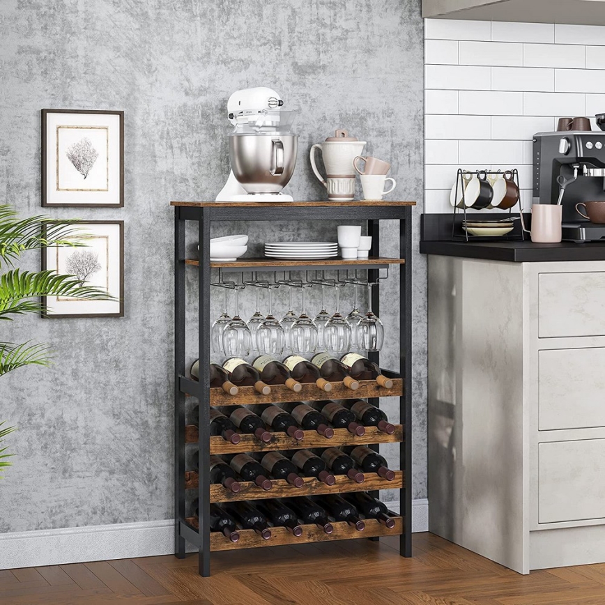 NAVARO Multipurpose Wine and Glass Rack Brown/Black