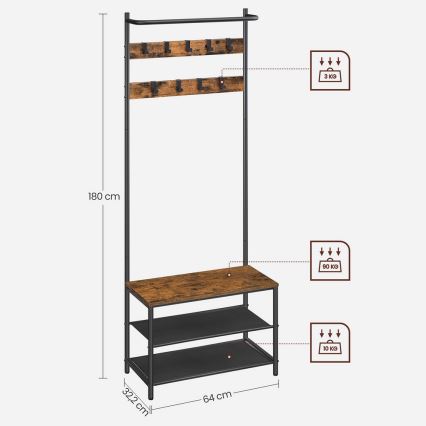NAVOR Freestanding Coat Rack, Brown/Black