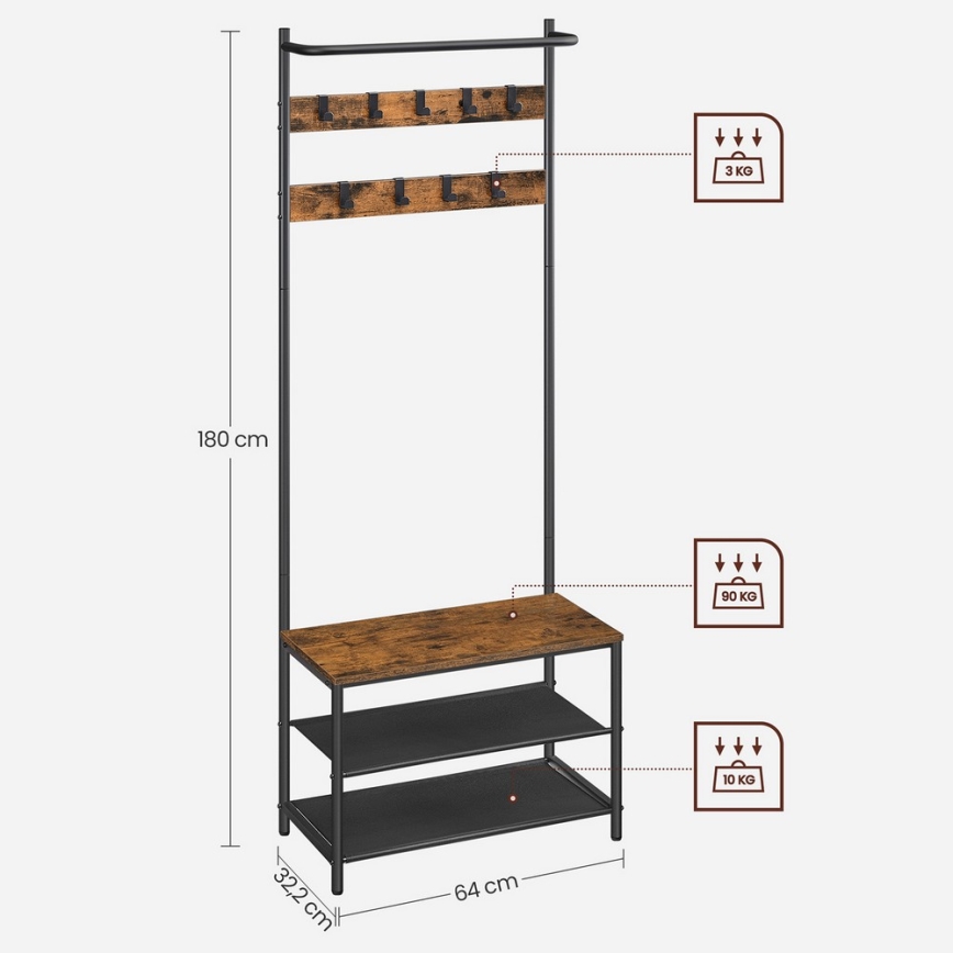 NAVOR Freestanding Coat Rack, Brown/Black
