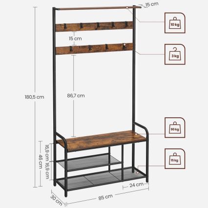NAVOR Freestanding Coat Rack, Brown/Black