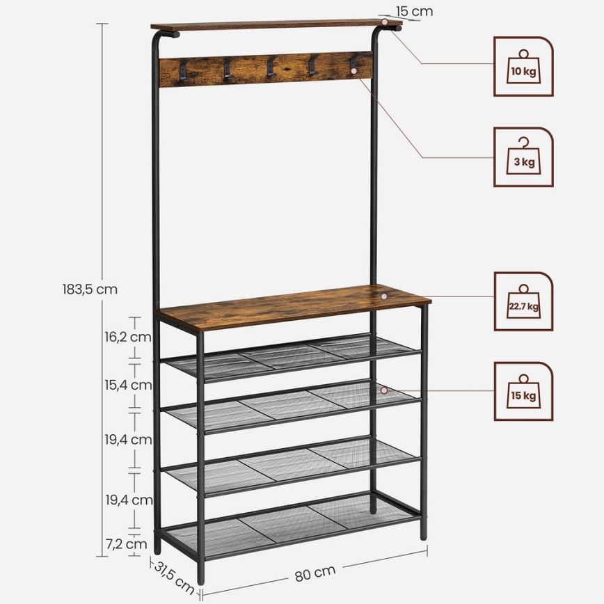 NAVOR Freestanding Coat Rack, Brown/Black