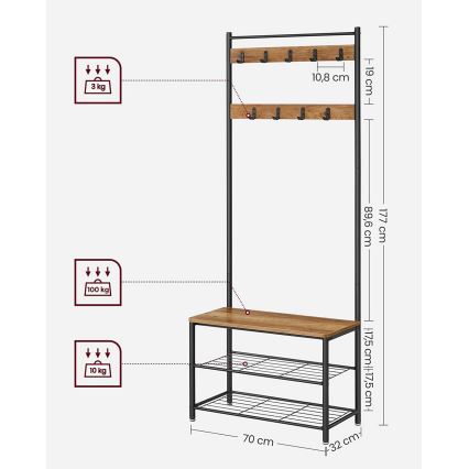NAVOR Freestanding Coat Rack Brown/Black