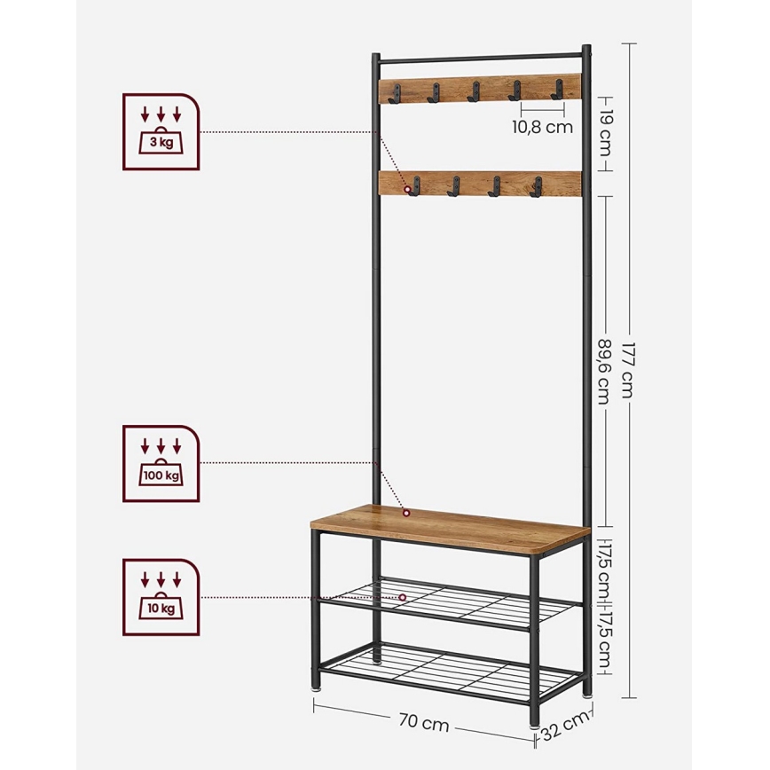 NAVOR Freestanding Coat Rack Brown/Black